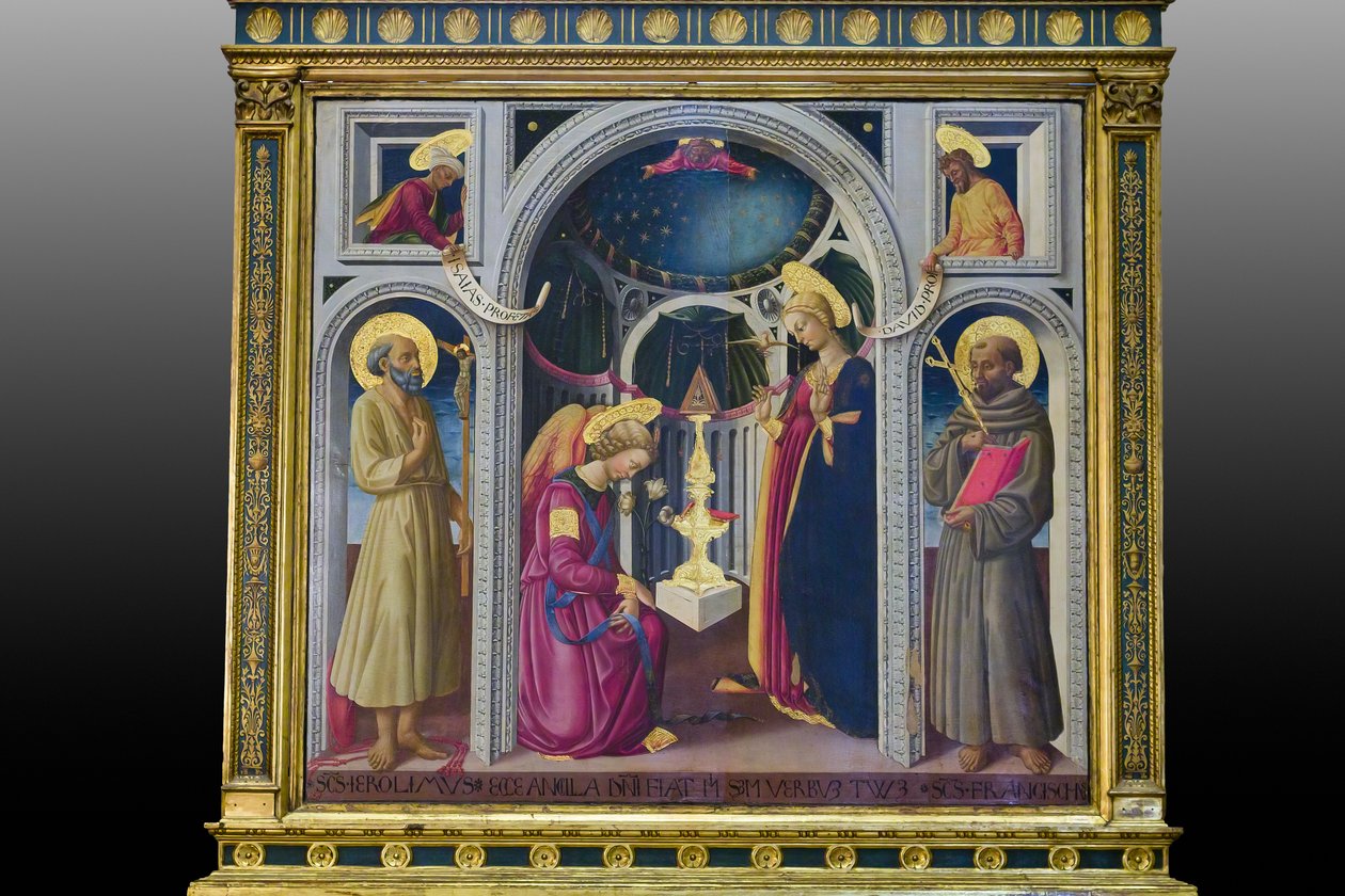 Verkündigung zwischen den Heiligen Franziskus und Hieronymus von Neri di Bicci