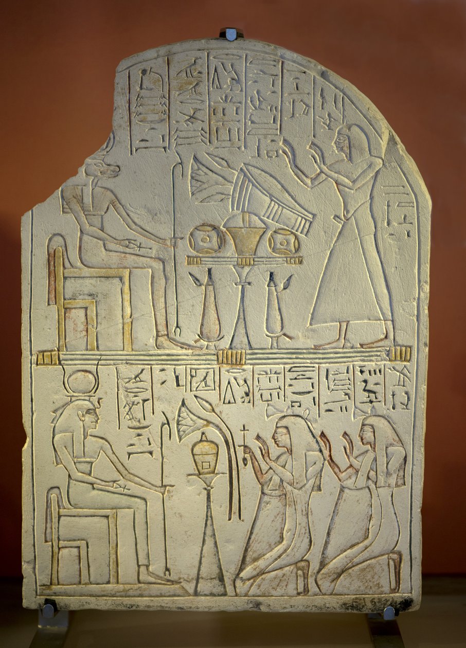 Stele von Penboui mit Toueris und Isis Hathor (bemalter Kalkstein, Neues Reich) von New Kingdom Egyptian