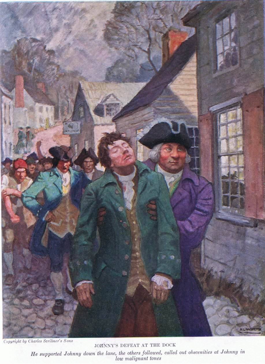Johnnys Niederlage am Dock: Er unterstützte Johnny die Gasse hinunter. Die anderen folgten und riefen obszöne Beleidigungen in leisen, bösartigen Tönen von Newell Convers Wyeth