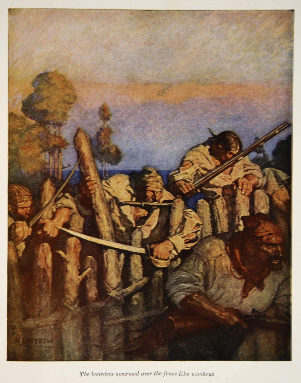 Die Internatsschüler kletterten wie Affen über den Zaun, eine Illustration aus 
