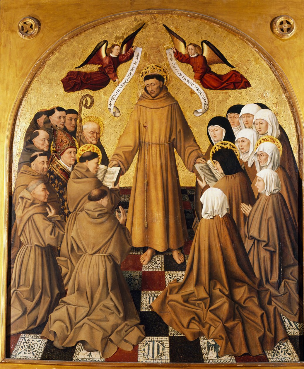 Altarbild, St. Franziskus übergibt die Regel an seine Anhänger (Minderbrüder und die Armen Klarissen) von Niccolo Antonio Colantonio