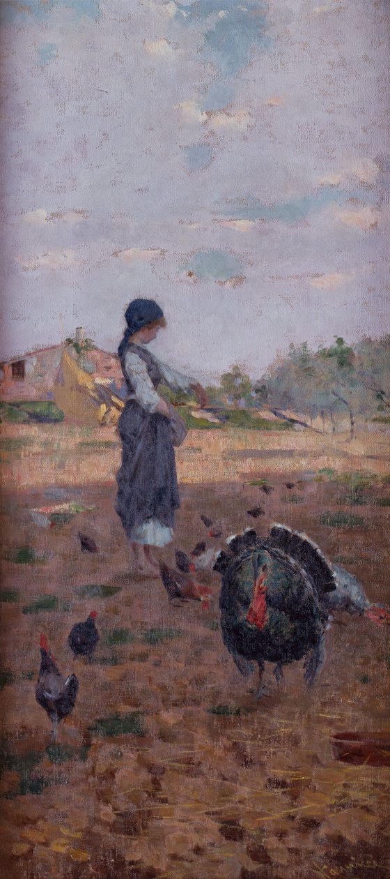 Ein junges Mädchen füttert Truthähne von Niccolo Cannicci