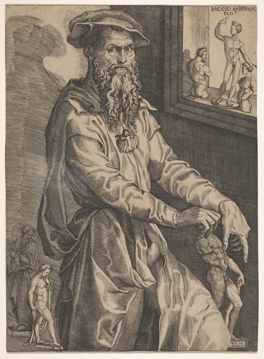 Porträt von Baccio Bandinelli, in Dreiviertellänge neben einer Fensterscheibe von Niccolo della Casa