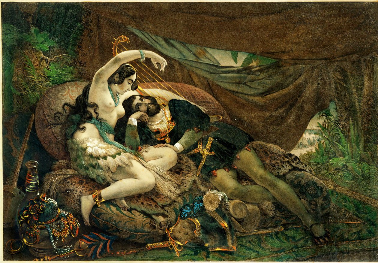 Die mexikanische Alaida, Schwester von Zingari, aztekischer Häuptling, mit Cortes in seinem Zelt von Nicholas Eustache (after) Maurin