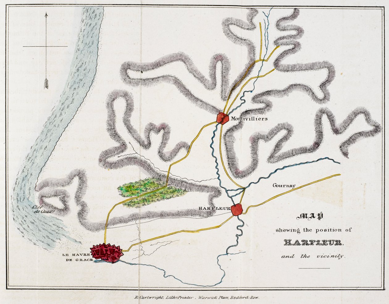 Karte, die die Position von Harfleur und die Umgebung zeigt, Illustration aus 