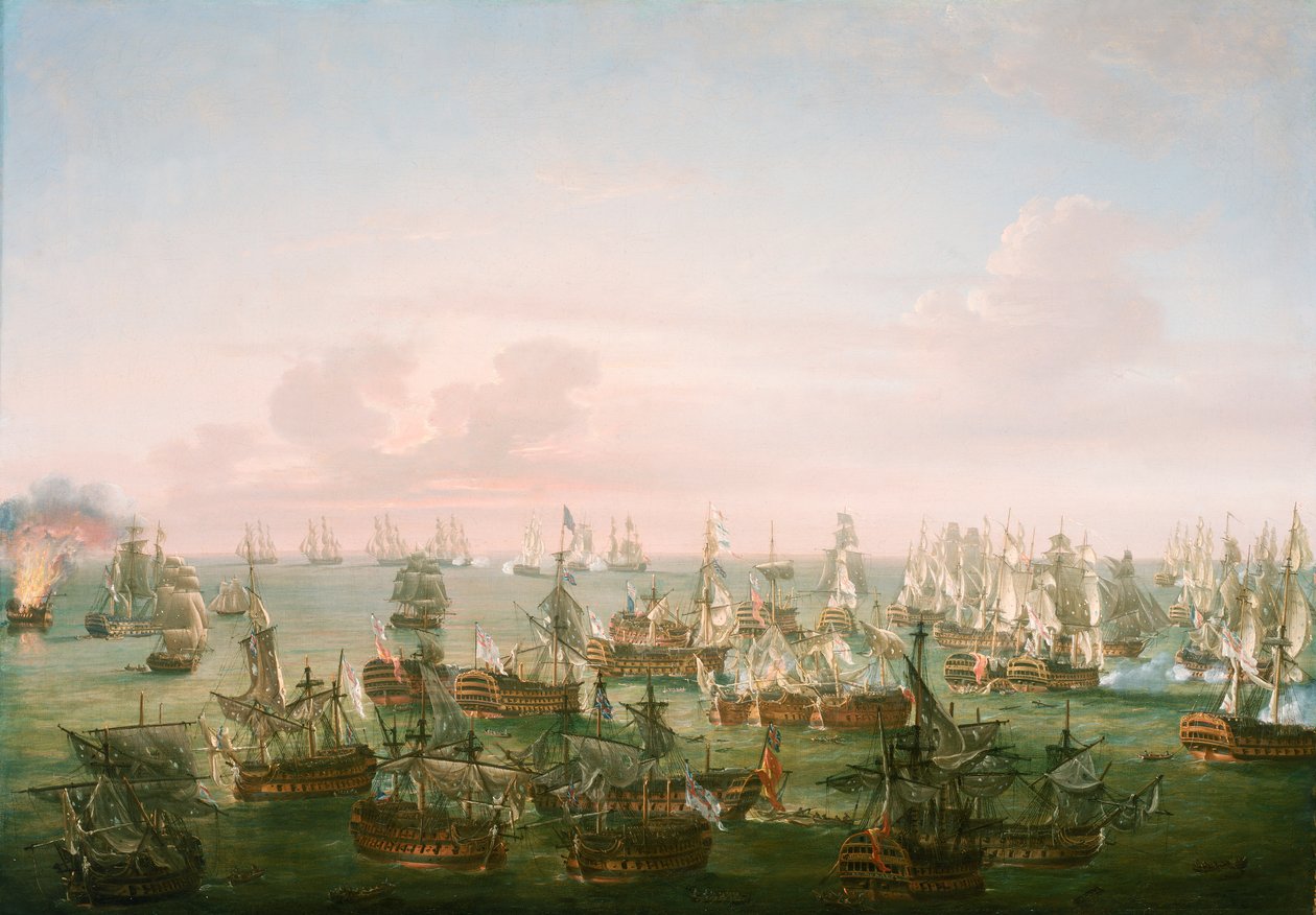 Die Schlacht von Trafalgar, 21. Oktober 1805, Ende der Aktion, ca. 1808 von Nicholas Pocock