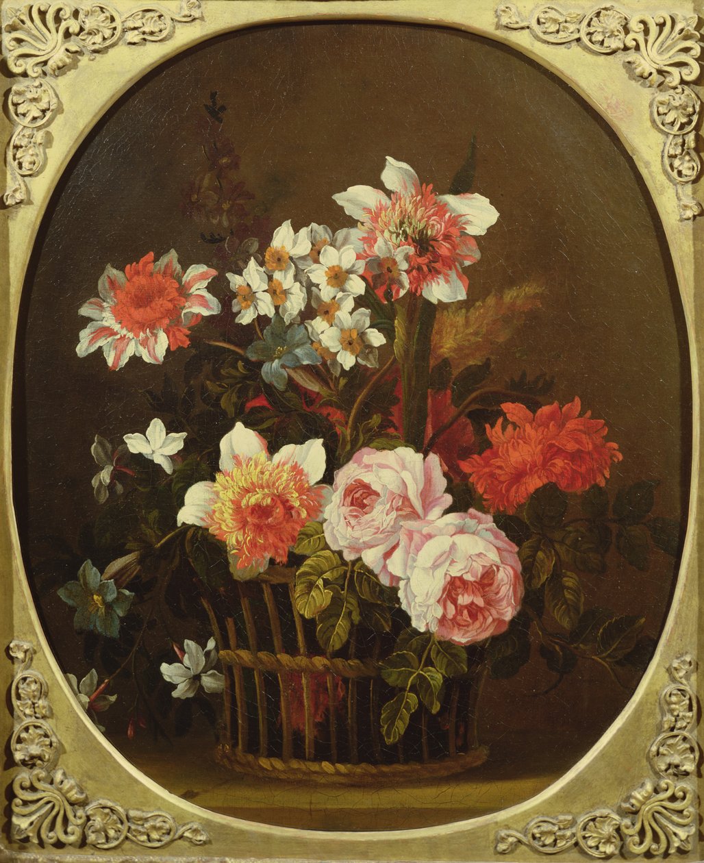 Stillleben mit Blumen in einem Korb, 18. Jahrhundert von Nicholas Ricoeur