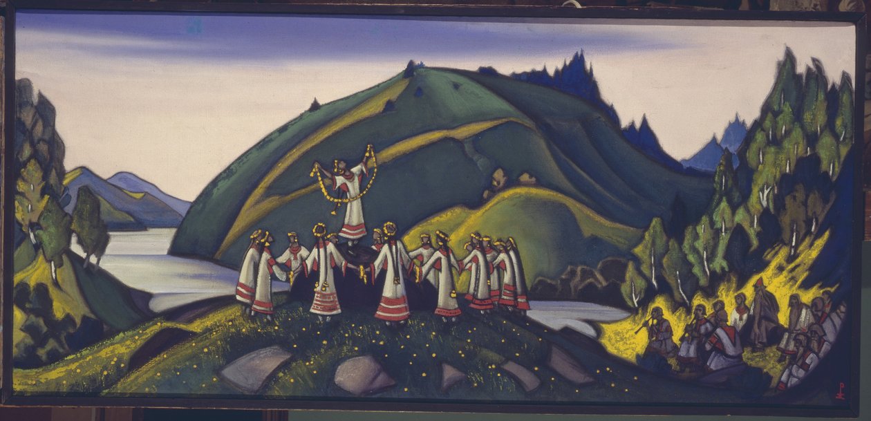 Bühnenbild für das Ballett Das Frühlingsopfer Le Sacre du Printemps von I. Strawinsky, 1945 von Nikolai Konstantinowitsch Roerich