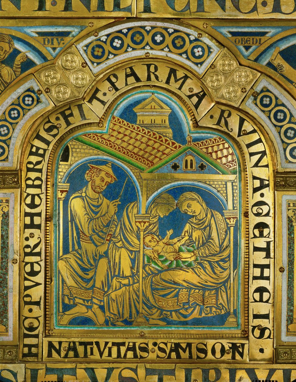 Die Geburt Samsons, Manoah mit einem mittelalterlichen Judenhut von Nicholas of Verdun