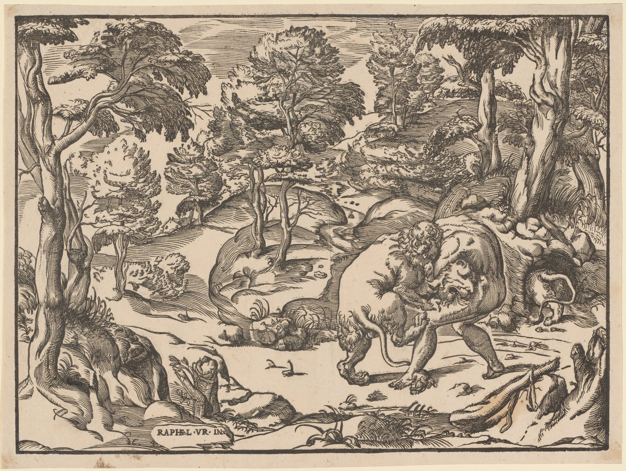 Herkules und der nemeische Löwe von Nicolò Boldrini, after Raphael