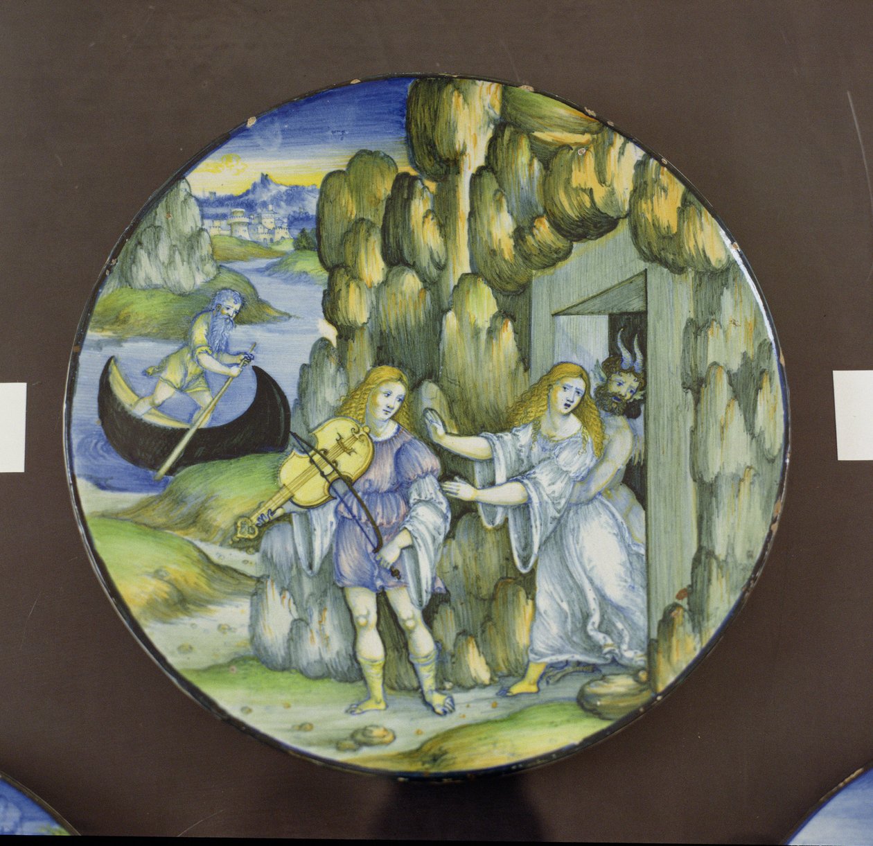 Orpheus und Eurydike an den Toren der Unterwelt, Majolika-Teller von Nicolò Pellipario