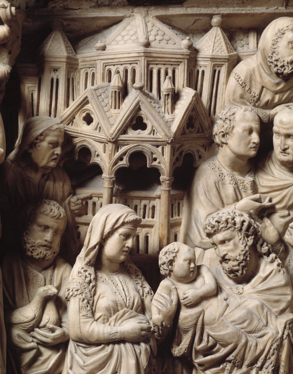Die Darstellung im Tempel und die Flucht nach Ägypten (Detail) von Nicola Pisano