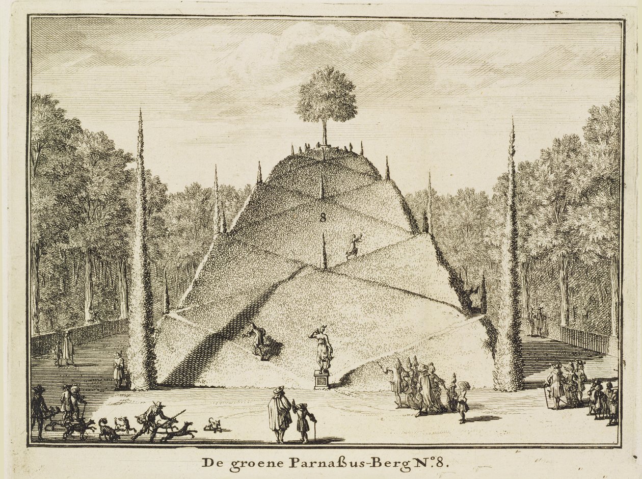Künstlicher Berg Parnassus, graviert von Johannes Van den Aveele von Nicolaes Jansz Visscher