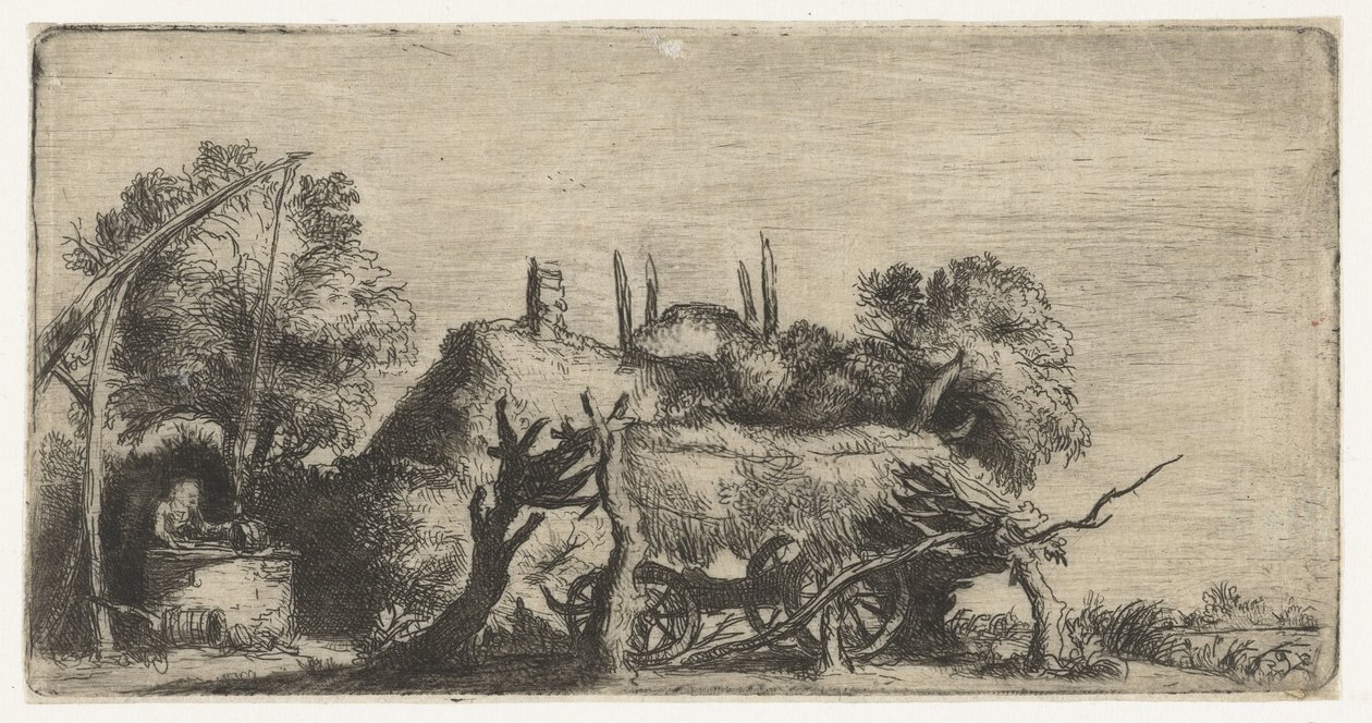 Landschaft mit einem Brunnen und einem Wagen von Nicolaes Anthoni Flinck (attributed to)