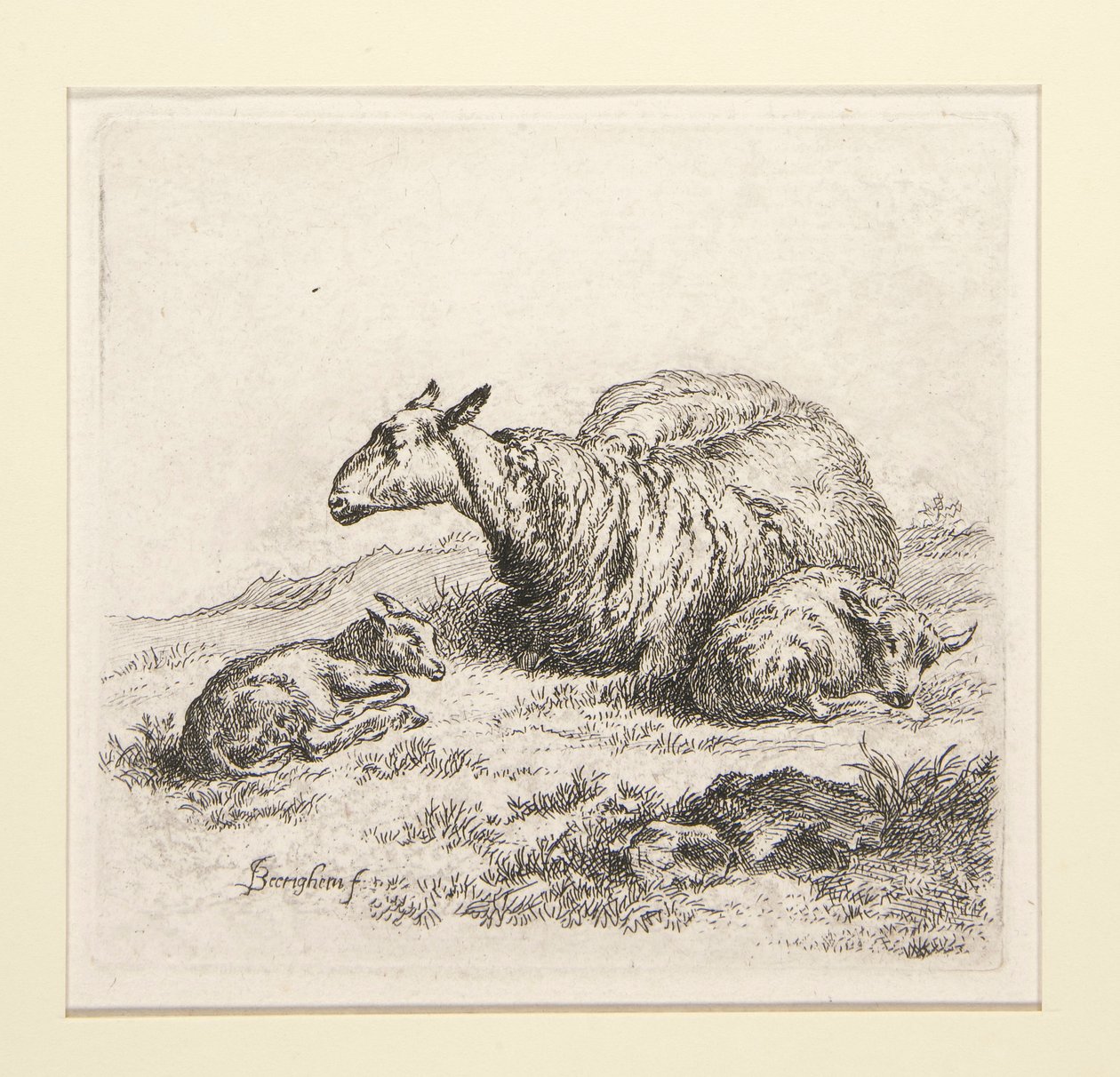 2 Radierungen aus dem Set der Schafe mit der Schäferin und den Schafen, die sogenannte Frau von Nicolaes Berchem