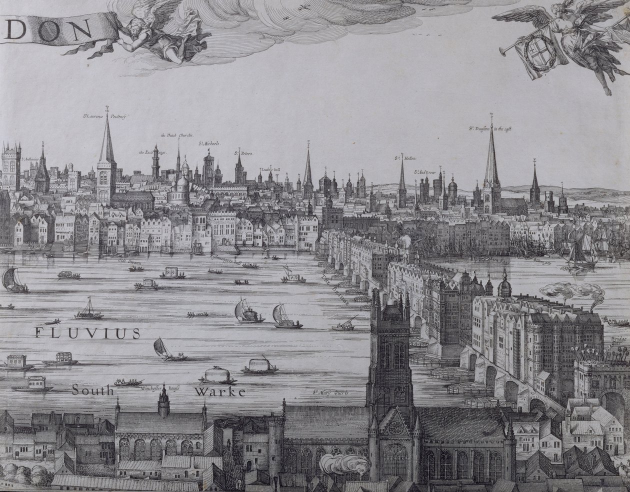 Panorama von London und der Themse, Teil drei zeigt Southwark, London Bridge und die Kirchen in der City, um 1600 von Nicolaes Jansz Visscher