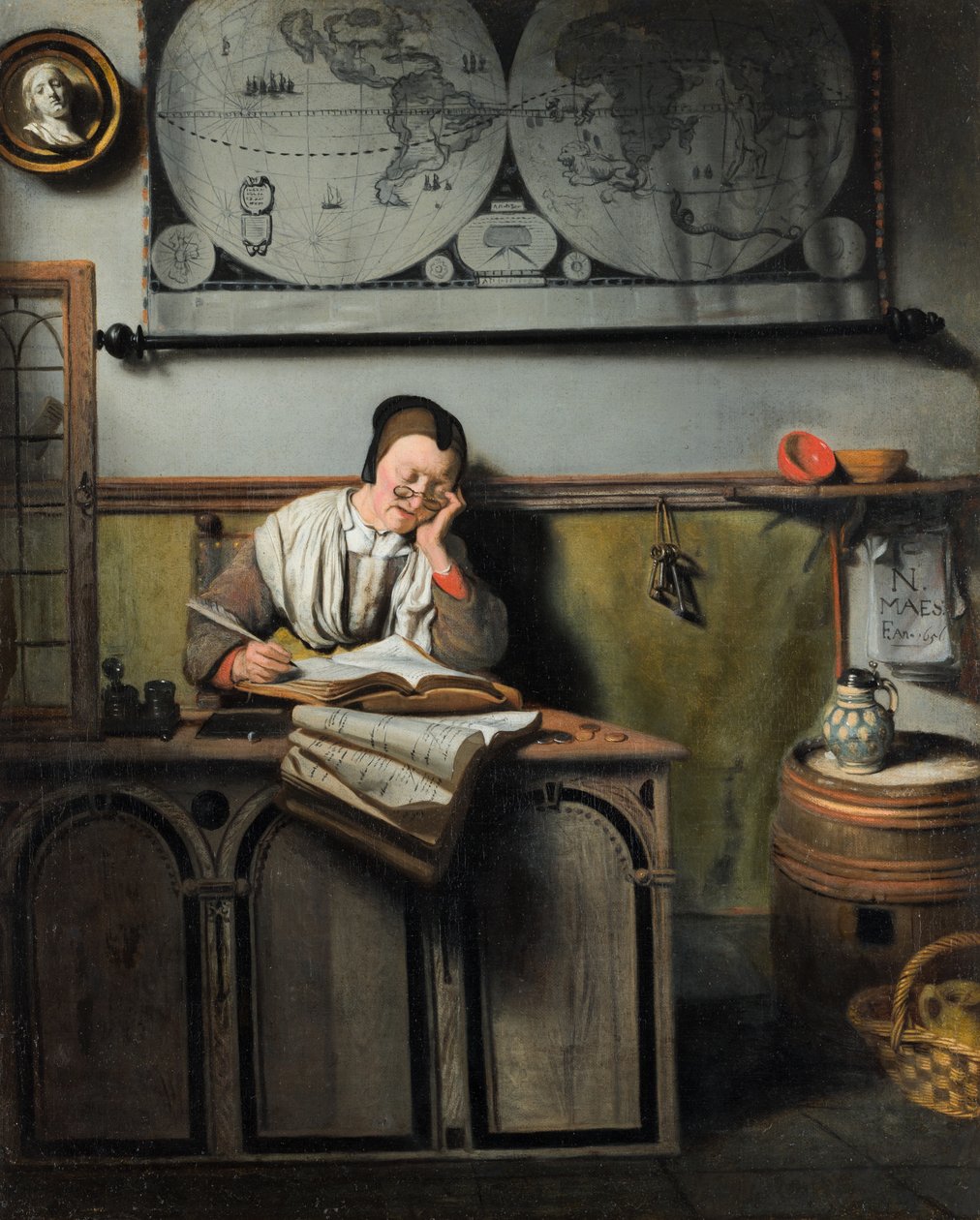 Schlafende Frau mit Buchhaltung von Nicolaes Maes
