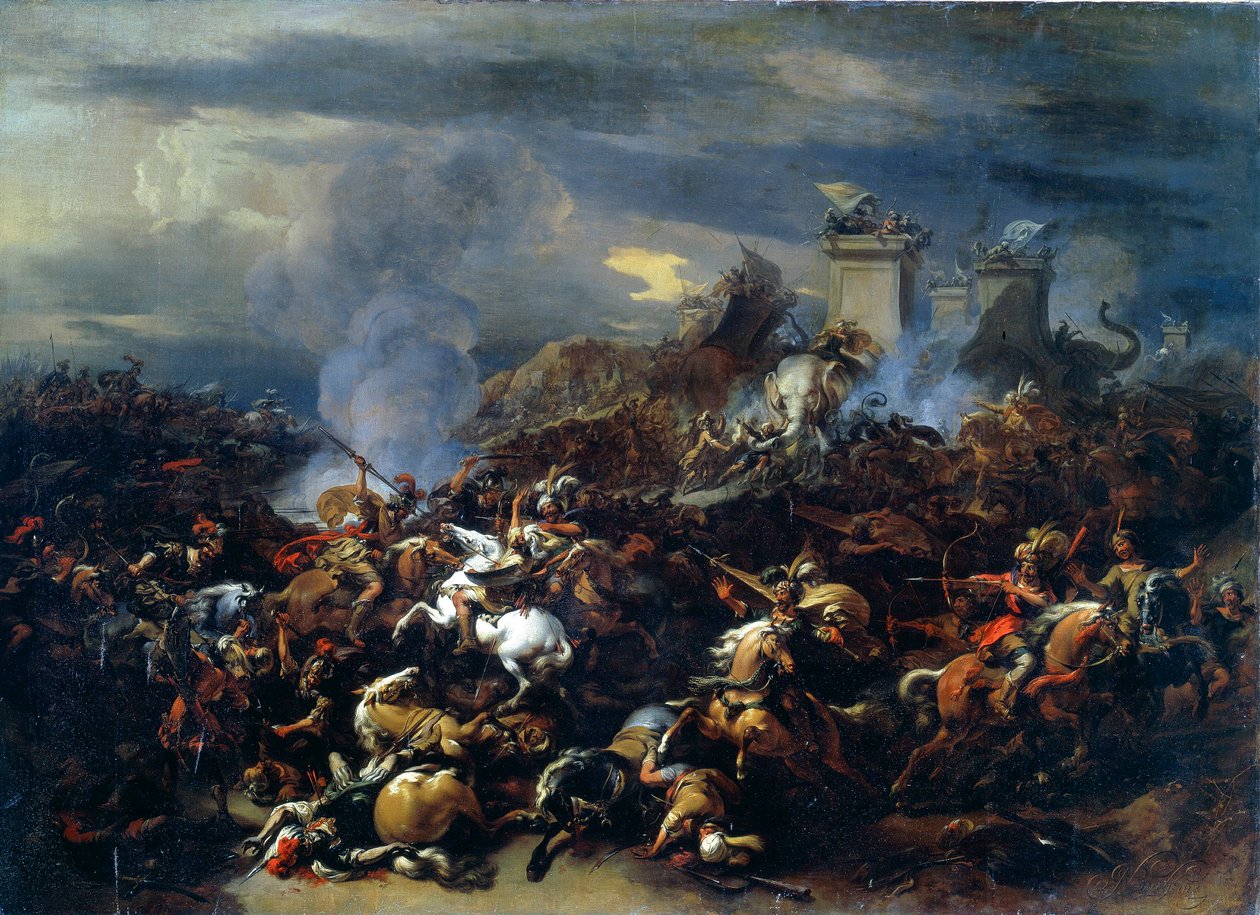 Schlacht zwischen Alexander und Porus, 326 v. Chr., Mitte bis Ende des 17. Jahrhunderts von Nicolaes Pietersz. Berchem