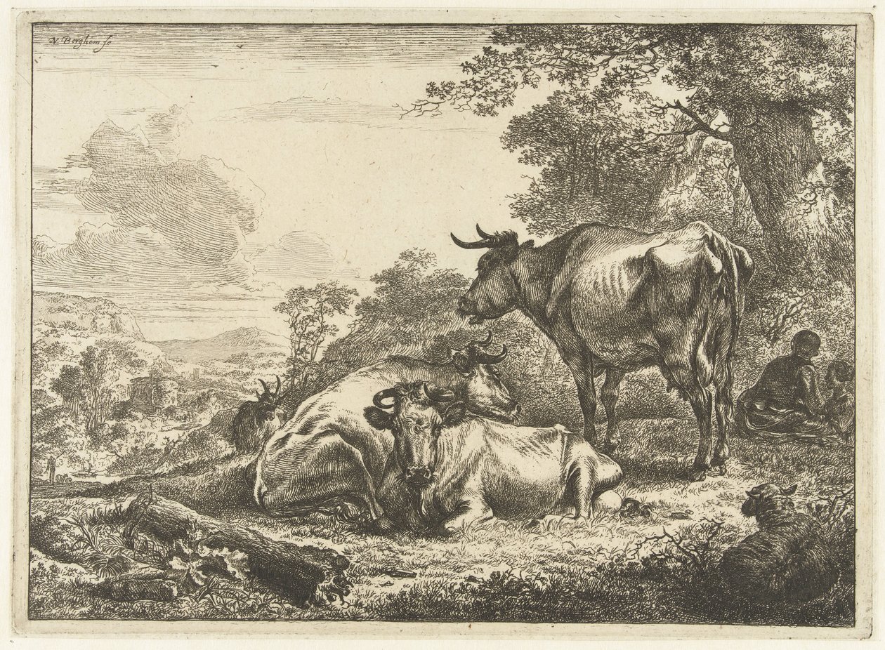 Drei ruhende Kühe von Nicolaes Pietersz Berchem