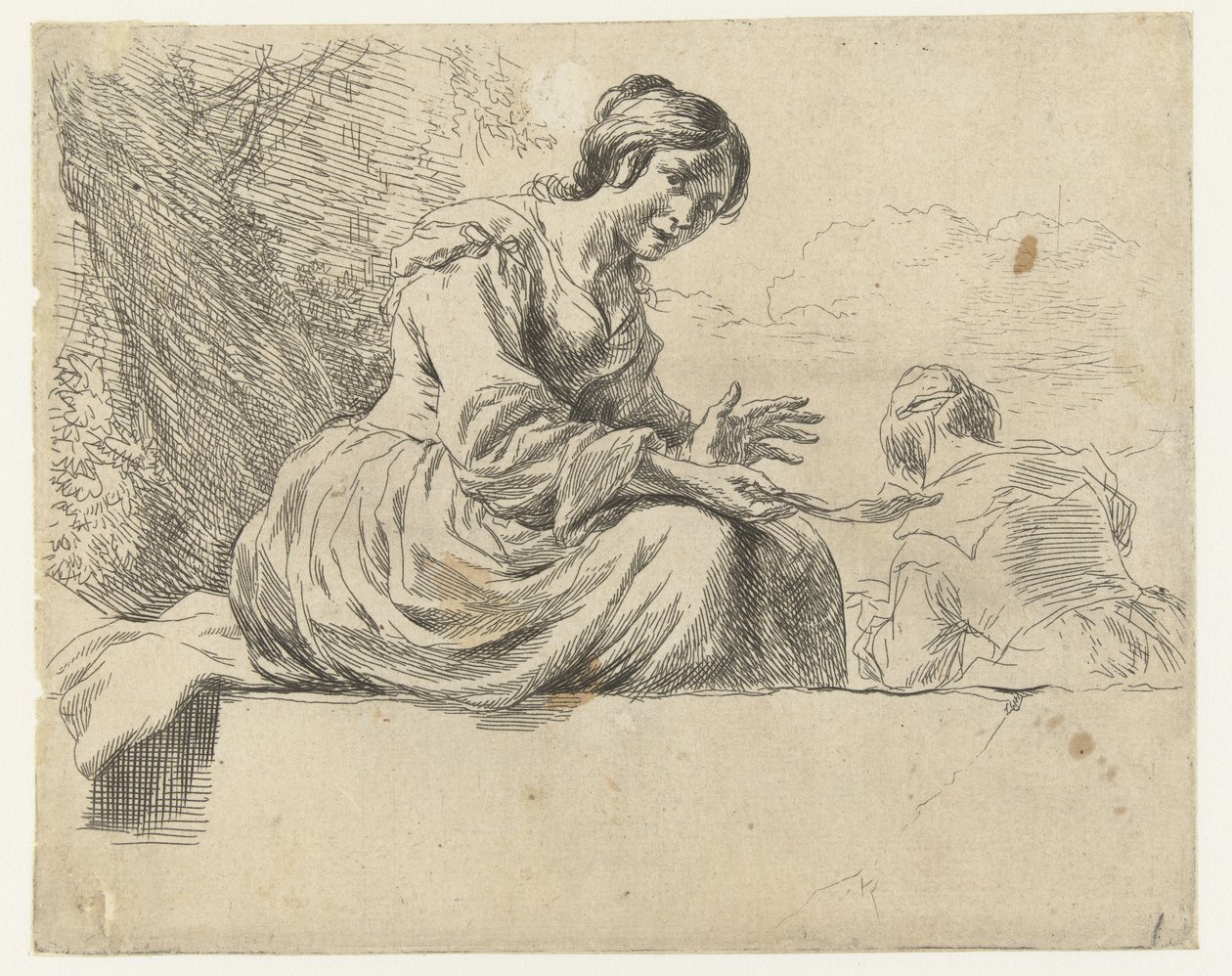 Junge Frau, die auf einem Stein sitzt von Nicolaes Pietersz Berchem
