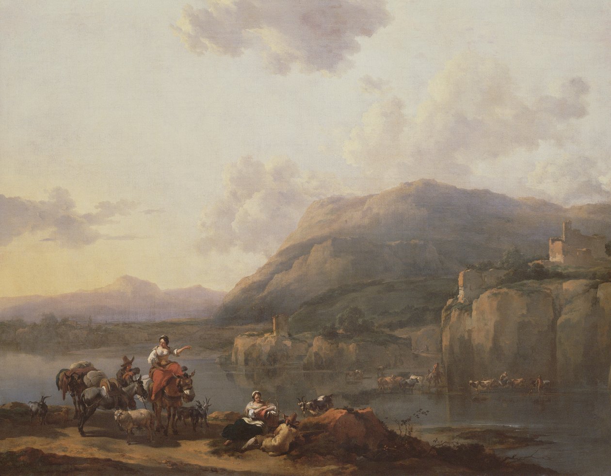 Maultiertreiber an einer Furt von Nicolaes Pietersz. Berchem