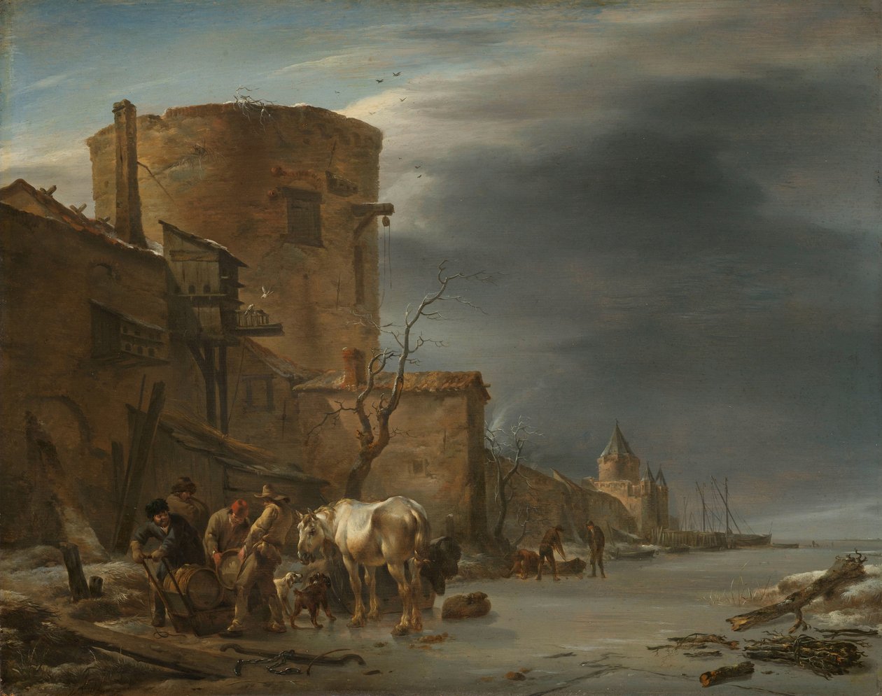 Die Stadtmauer von Haarlem im Winter von Nicolaes Pietersz Berchem