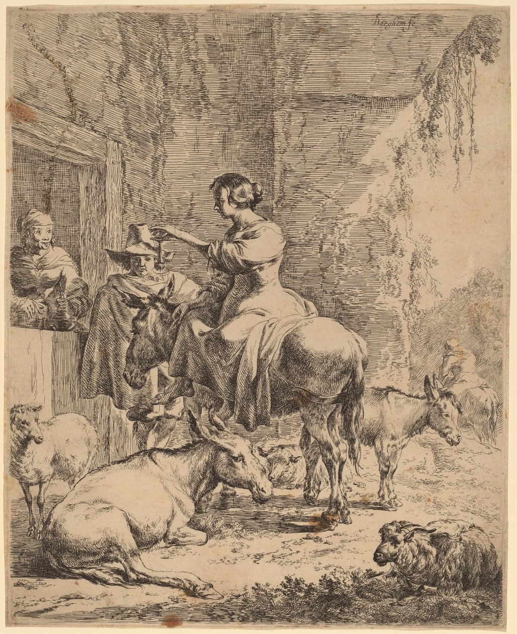 Die Rast vor dem Gasthaus von Nicolaes Pietersz Berchem