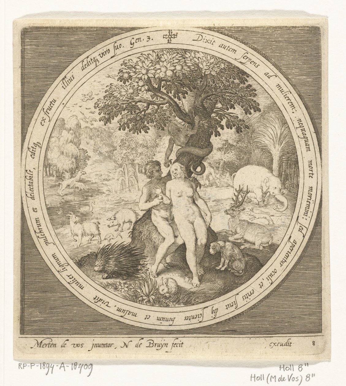 Eva wird von der Schlange am Baum der Erkenntnis von Gut und Böse verführt von Nicolaes de Bruyn