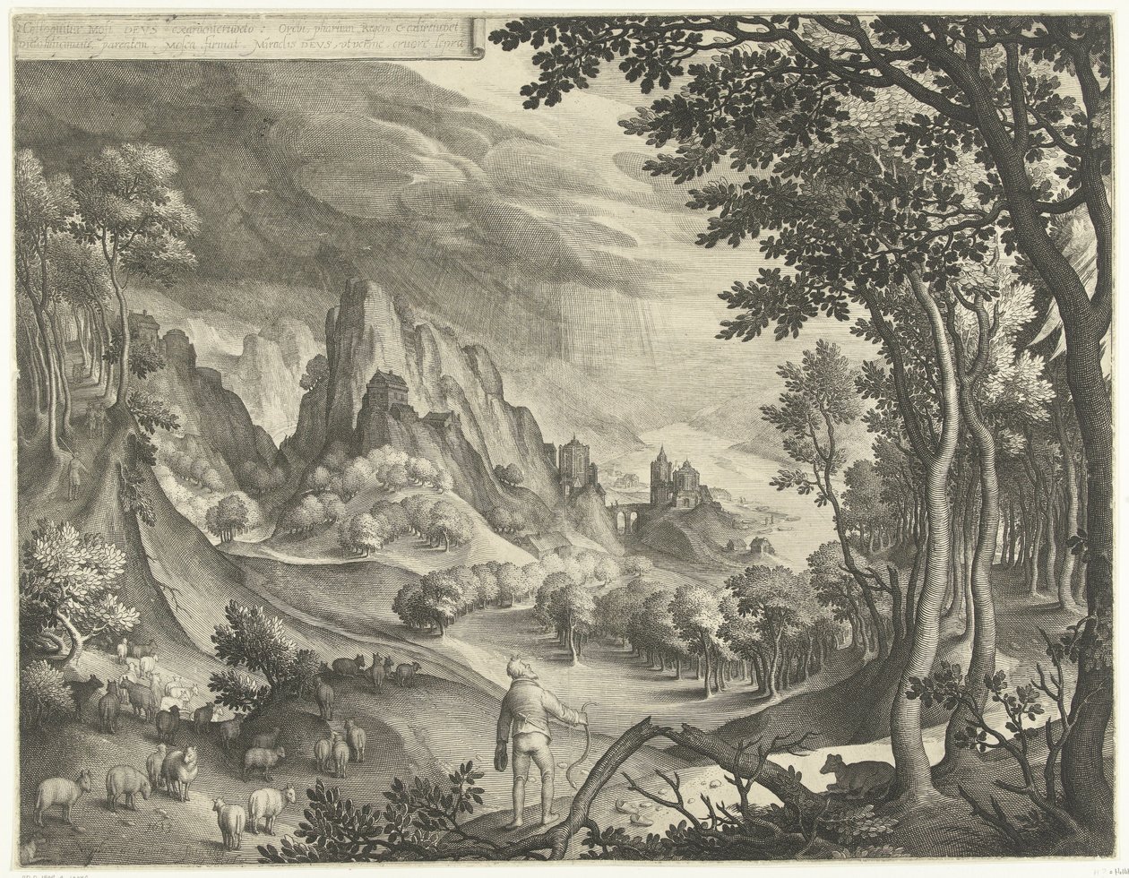 Moses wird von Gott am Berg Horeb angesprochen von Nicolaes de Bruyn