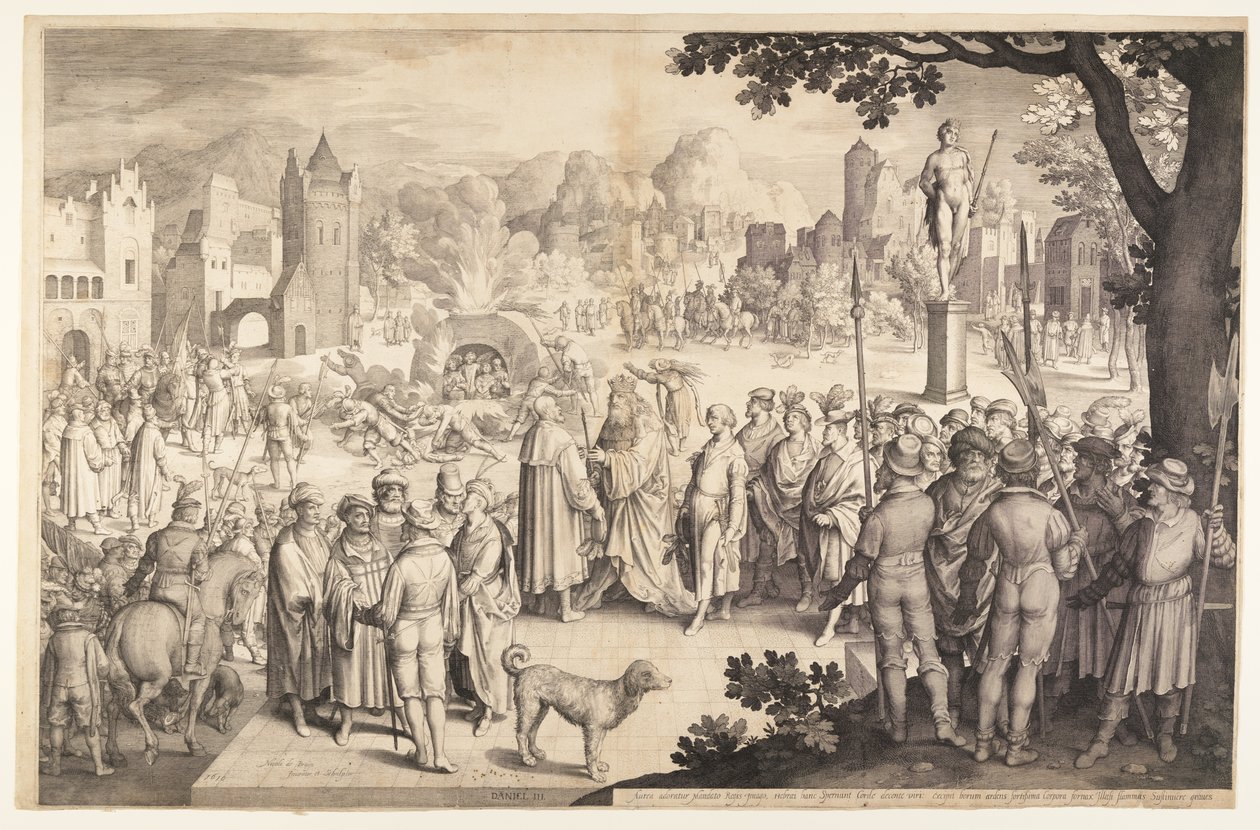Schadrach, Meschach und Abednego im brennenden Ofen von Nicolaes de Bruyn