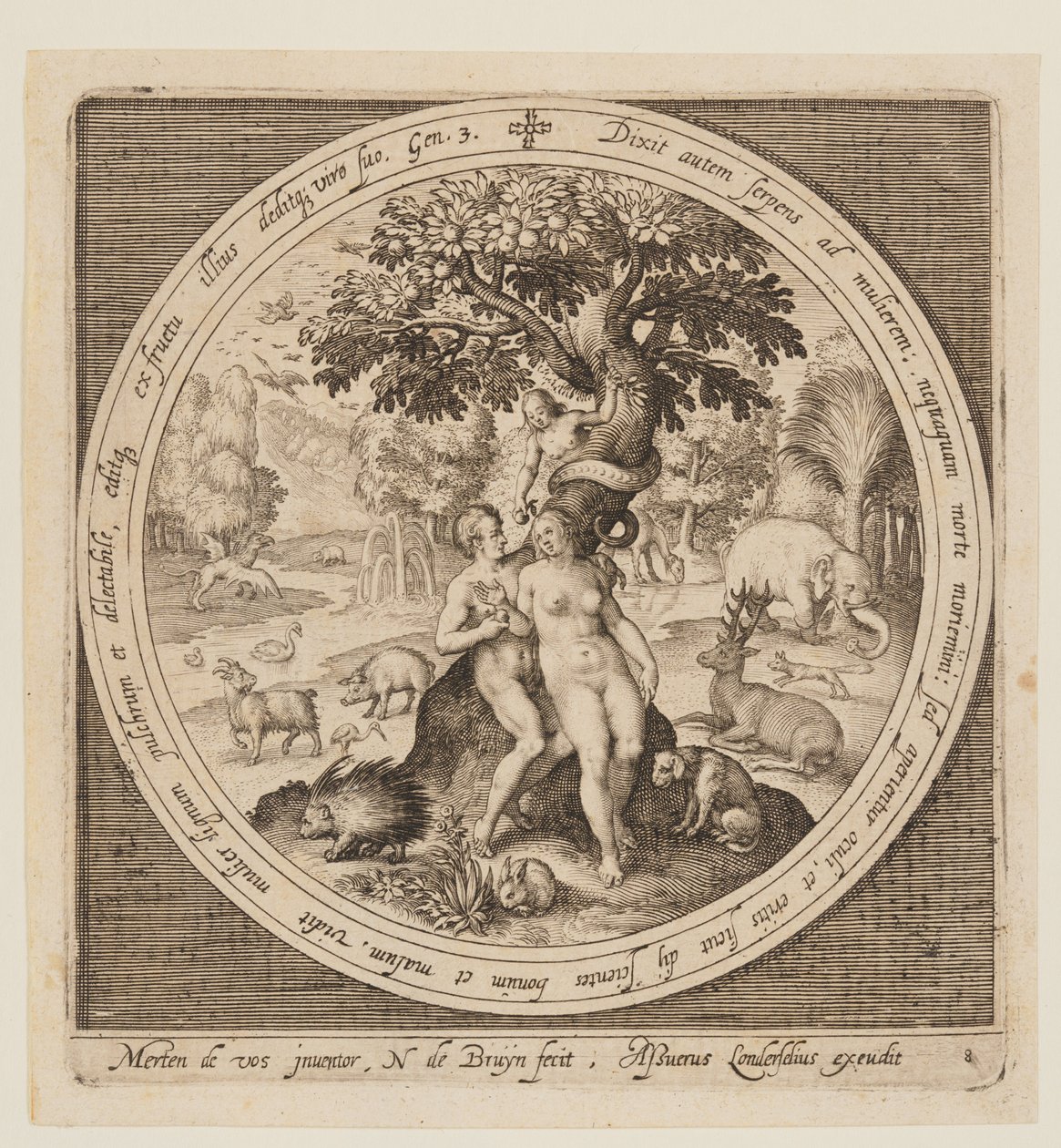 Die Versuchung von Eva, aus Die Schöpfung bis zur Vertreibung aus dem Paradies von Nicolaes de Bruyn