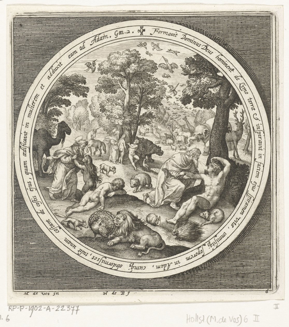 Sechster Tag der Schöpfung: Gott erschafft die Tiere und Adam und Eva (Von der Schöpfung bis zur Vertreibung aus dem Paradies, Serie) von Nicolaes de Bruyn