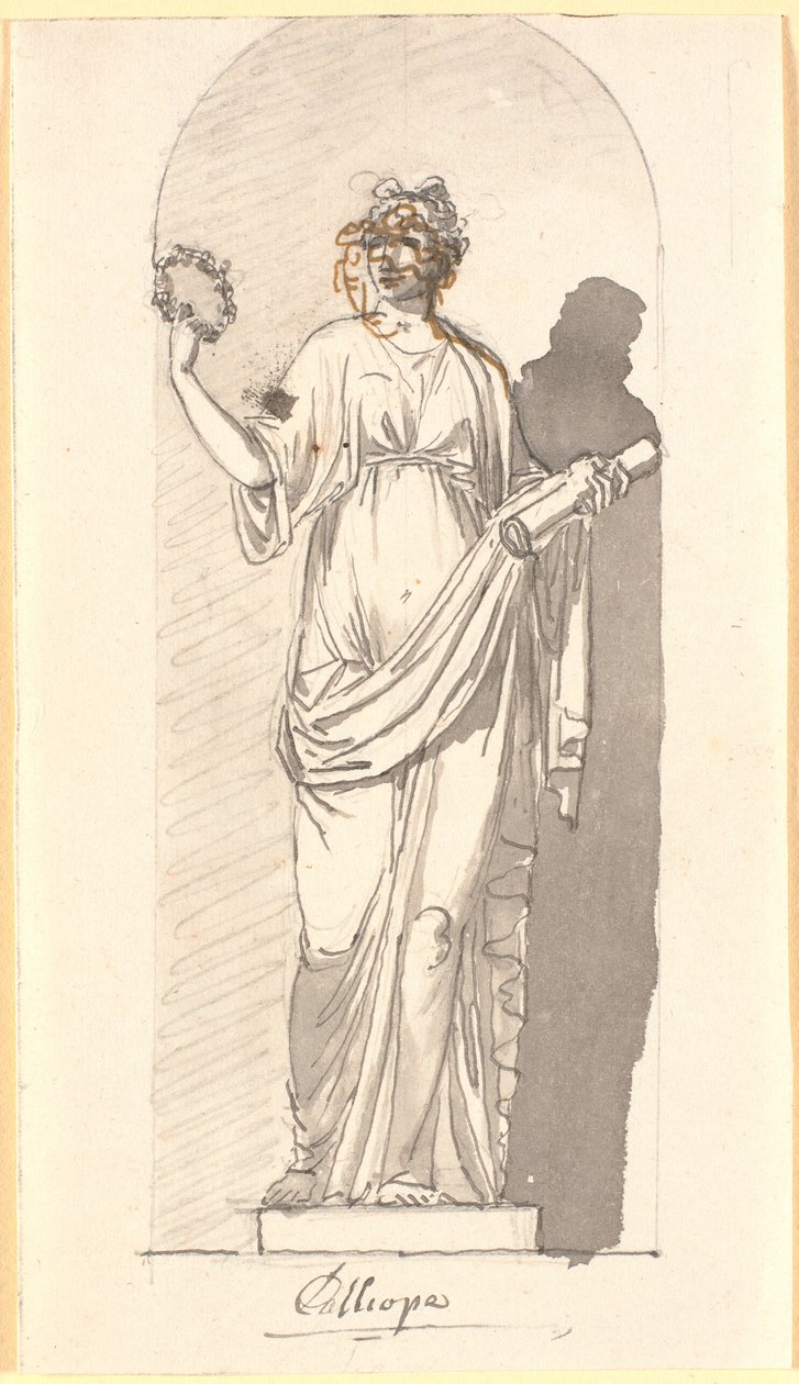 Kalliope, die Muse der epischen Dichtung als Statue in einer Nische von Nicolai Abildgaard