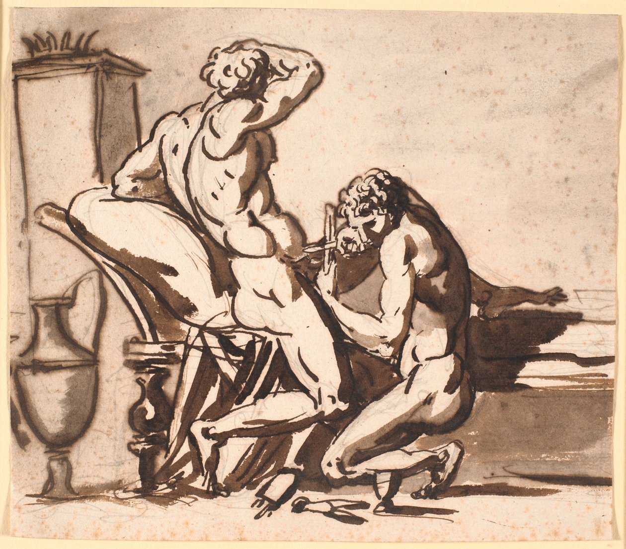 Ein nackter Mann, der einen anderen nackten Mann beschneidet, oder: Uranos wird von Kronos entmannt? von Nicolai Abildgaard