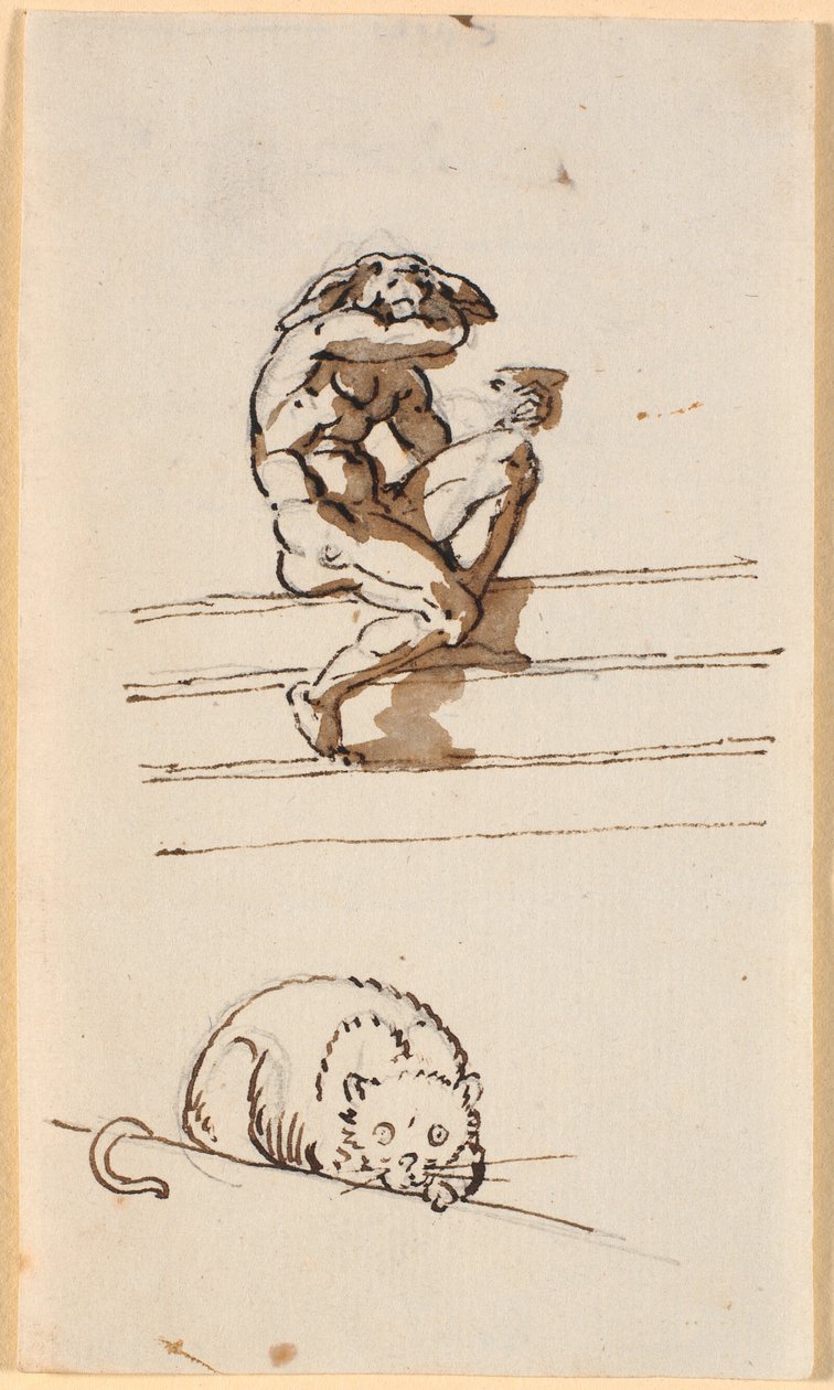 Studie von Lucius mit Eselkopf. Unten Studie zur Katze in Simo vertraut sich Sosia an von Nicolai Abildgaard