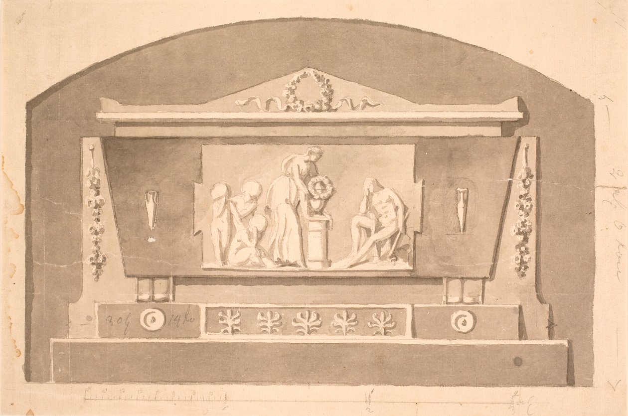 Entwurf für einen Sarkophag mit Relief für das Gandilske Grabmal auf dem Assistens Friedhof von Nicolai Dajon