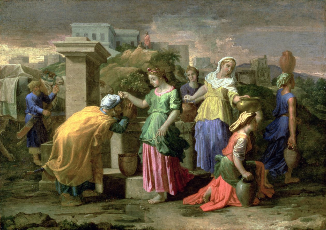 Eliezer und Rebekka am Brunnen, um 1660-65 von Nicolas Poussin