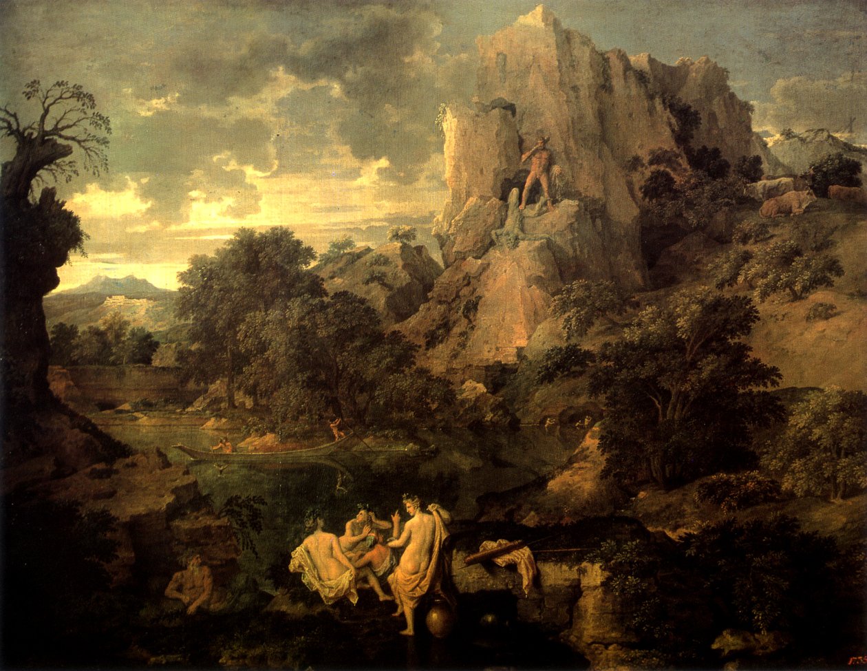 Landschaft mit Herkules und Cacus von Nicolas Poussin