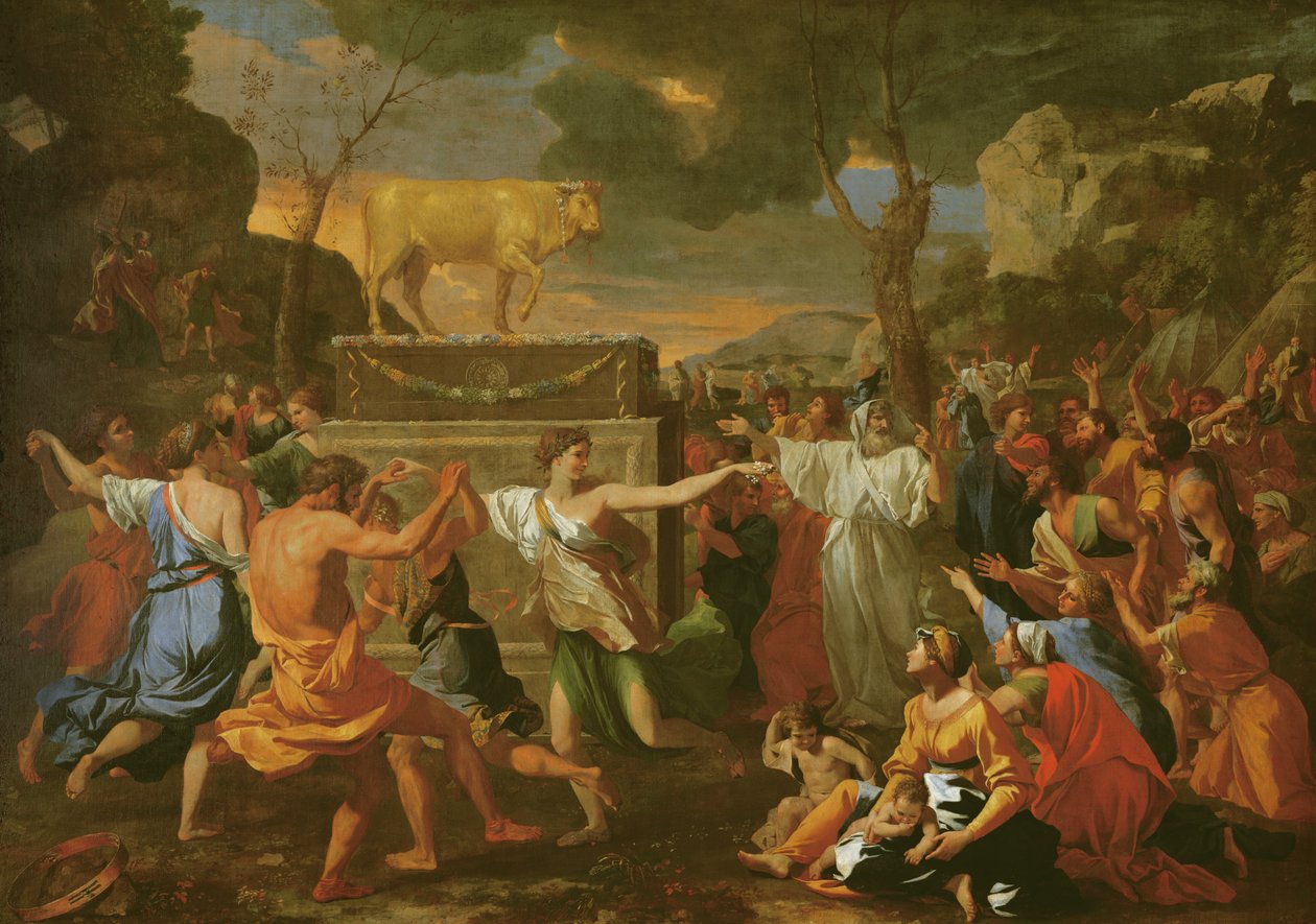 Die Anbetung des Goldenen Kalbs, vor 1634 von Nicolas Poussin