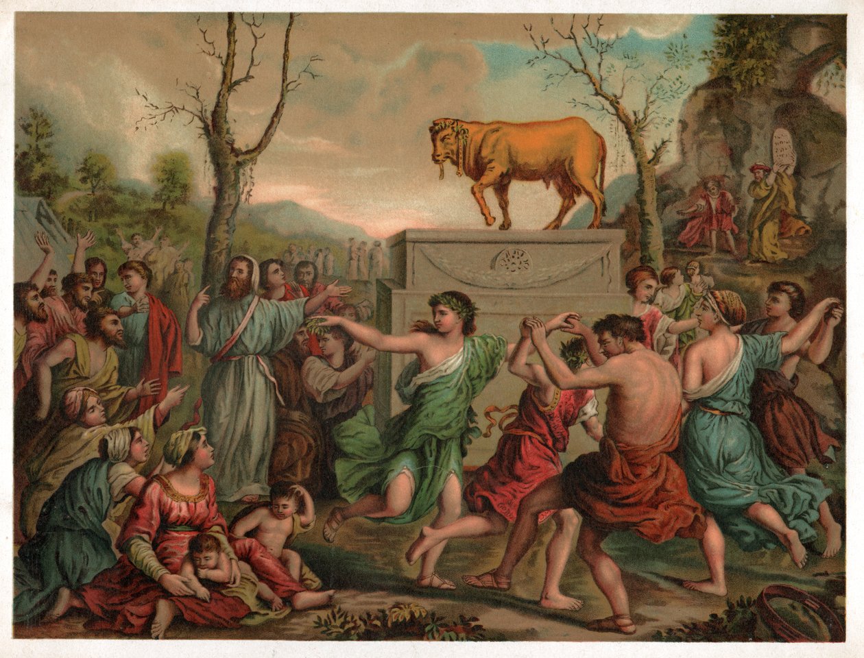 Anbetung des goldenen Kalbes (Illustration) von Nicolas (after) Poussin