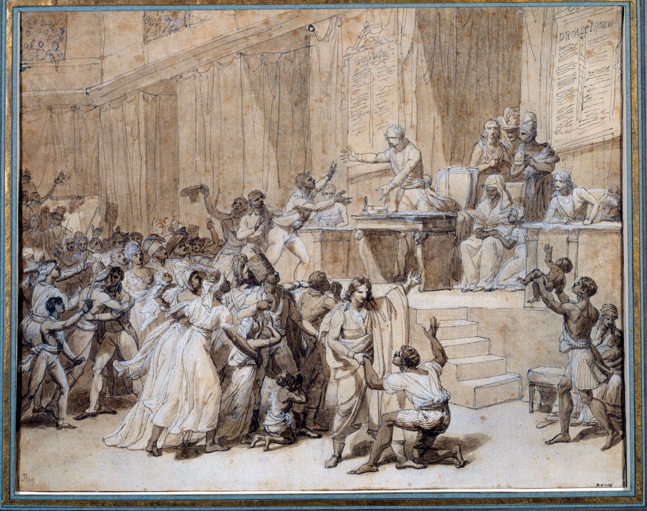 Französische Revolution: Der Nationalkonvent beschließt die Abschaffung der Sklaverei in den Kolonien am 4.02.1794 (16 Pluviose An II) in Paris. Tuschzeichnung von Nicolas Andre Monsiau (1754-1837) von Nicolas Andre Monsiau