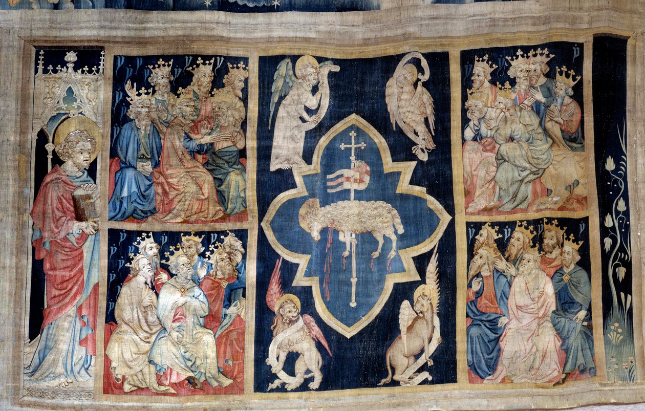 Vorhang der Offenbarung (1373-1383), Nr. 7: Die Ältesten geben einem Lamm, Symbol Christi, Ehre. Tapisserie von Nicolas Bataille von Nicolas Bataille