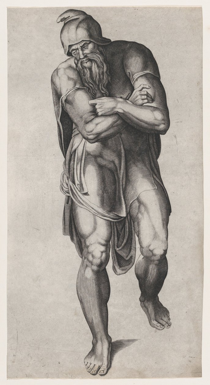 Joseph von Arimathäa, nach Michelangelos Kreuzigungsfresko in der Cappella Paolina, 1540-66 von Nicolas Beatrizet