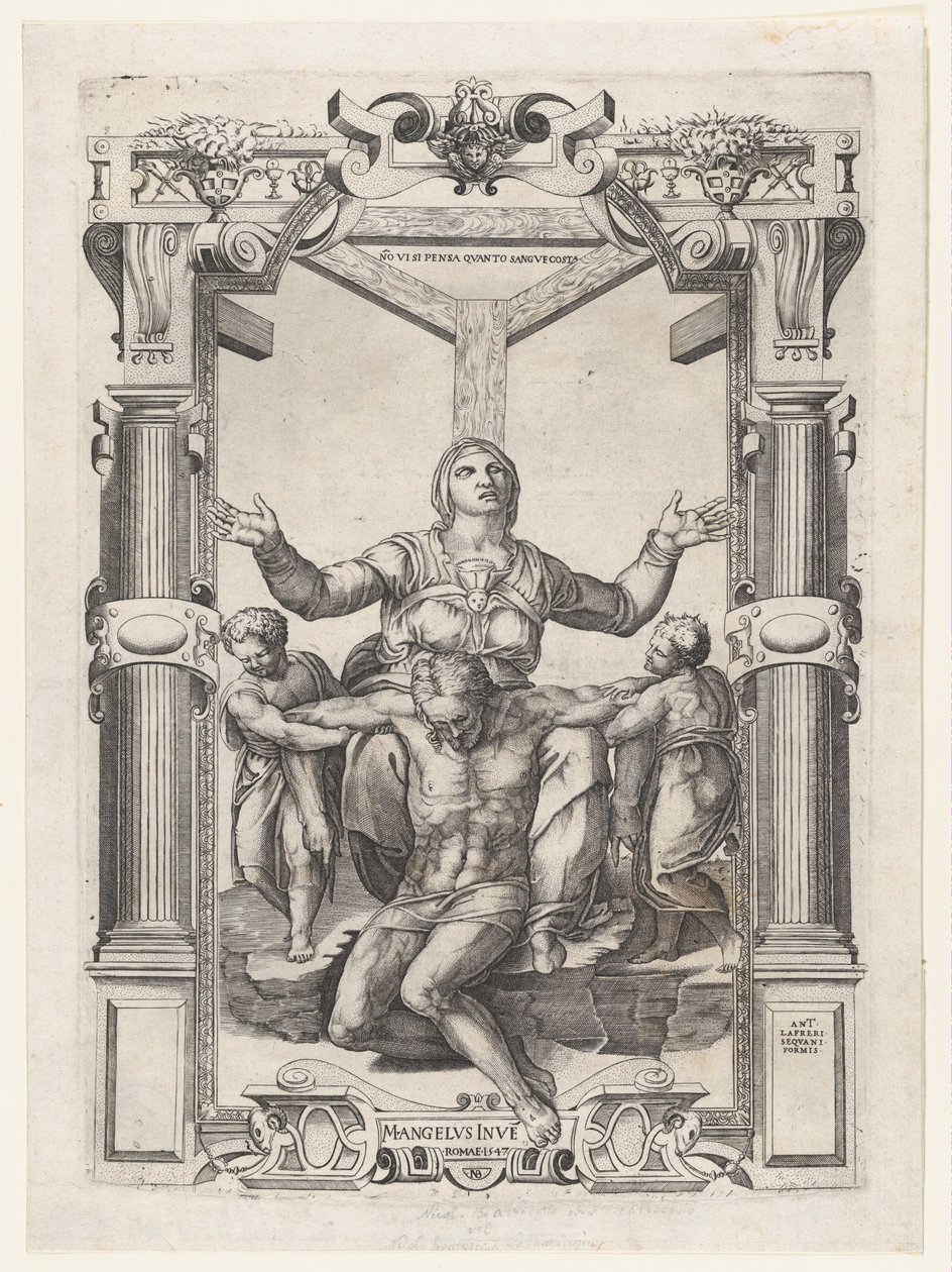 Pietà mit Engeln vor dem Kreuz, 1547 von Nicolas Beatrizet