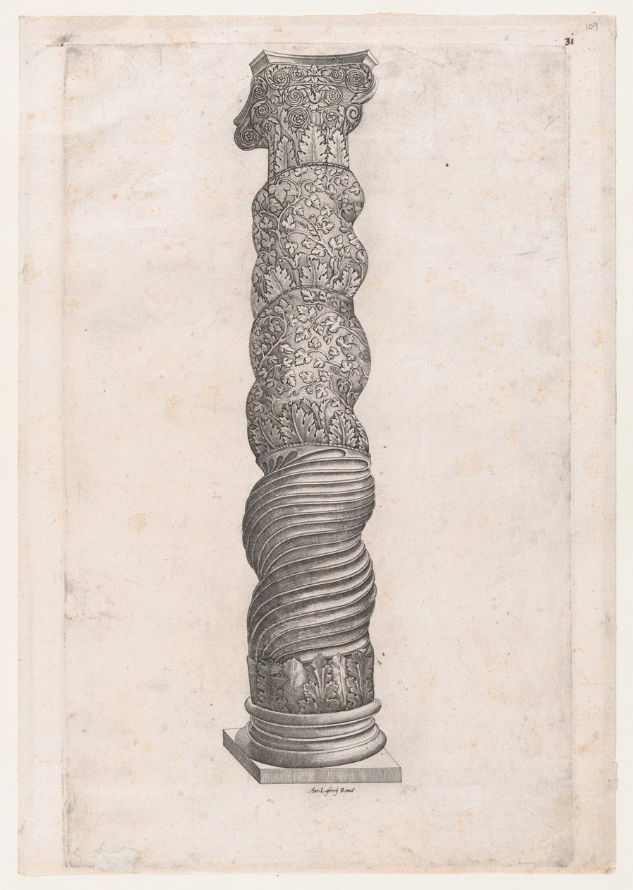 Speculum Romanae Magnificentiae: Groteske gewundene Säule in St. Peter, 16. Jahrhundert von Nicolas Beatrizet