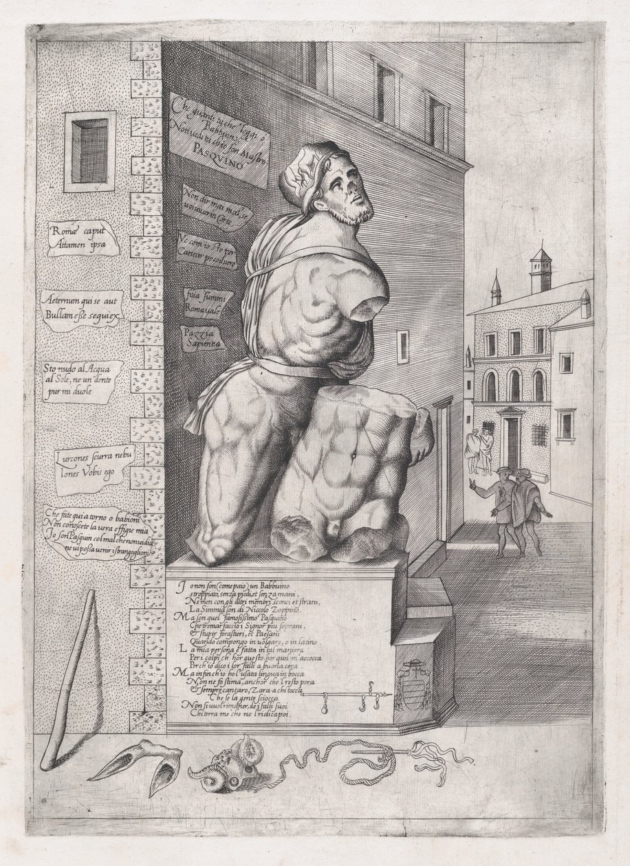 Speculum Romanae Magnificentiae: Statue von Pasquin im Haus von Kardinal Ursino von Nicolas Beatrizet