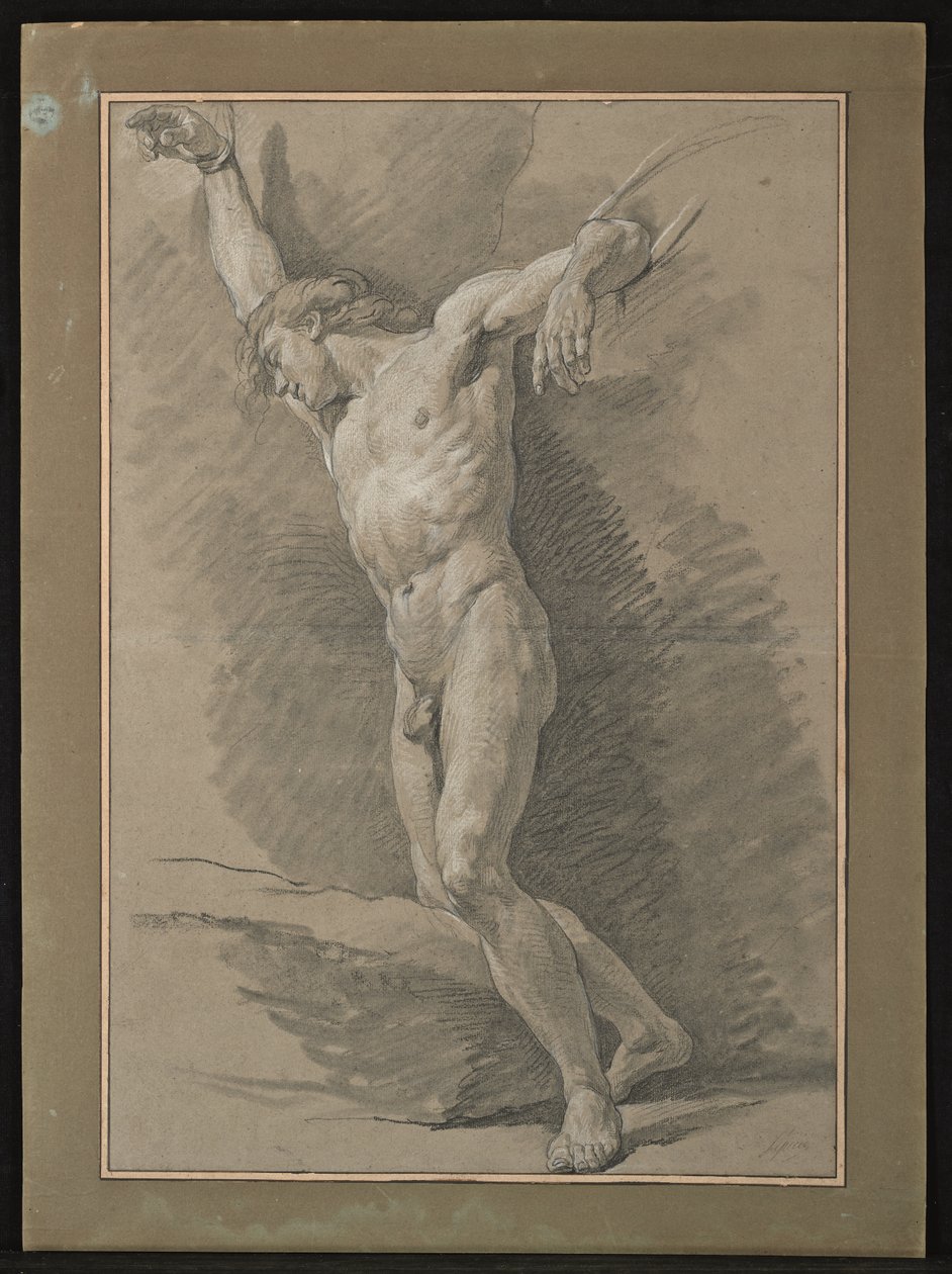 Akademie des nackten Mannes, die Arme mit Seilen gefesselt von Nicolas Bernard Lepicie