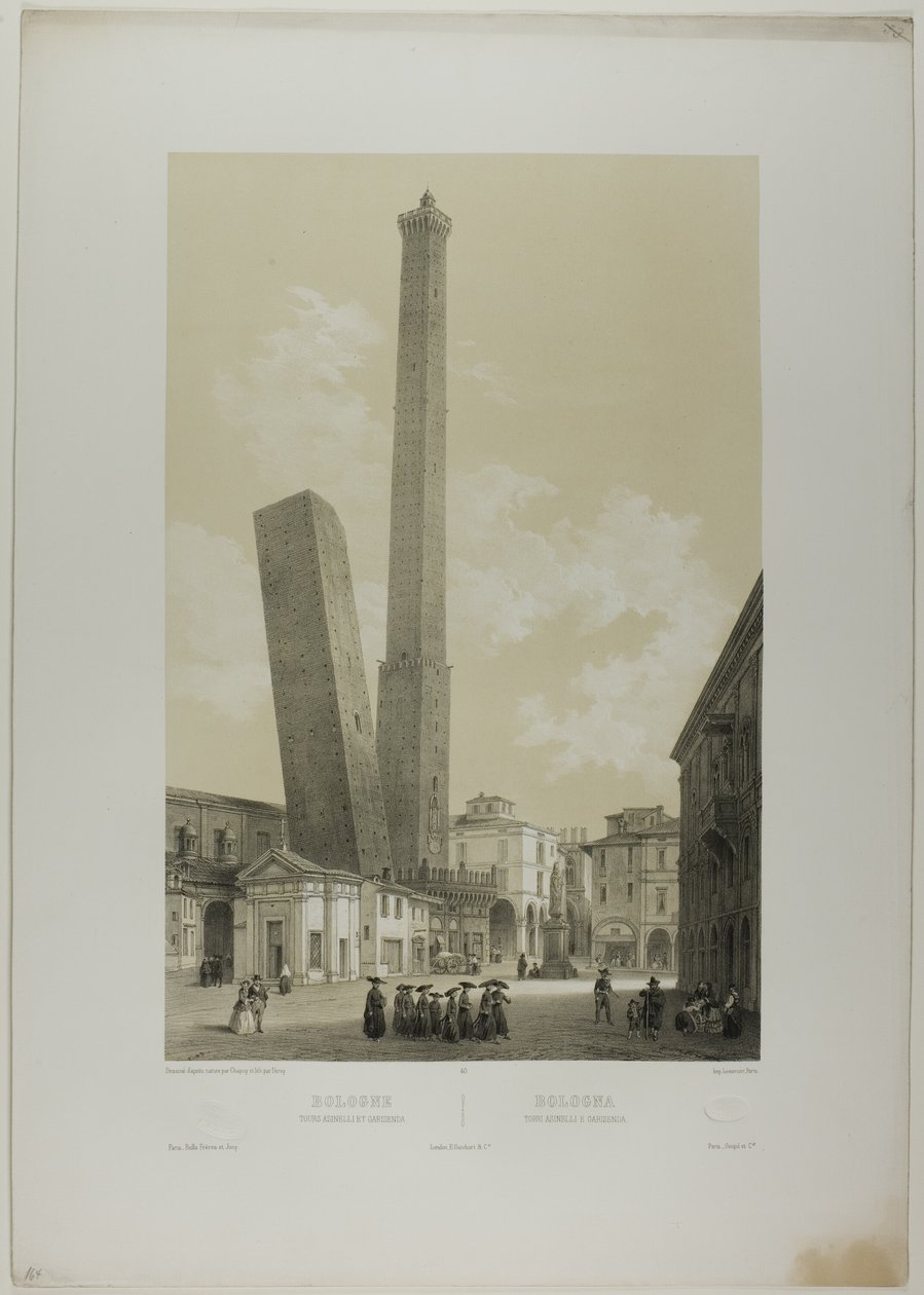 Bologna: Die Türme Asinelli und Garisenda, Tafel 40 aus Italie Monumentale et Pittoresque von Nicolas Chapuy