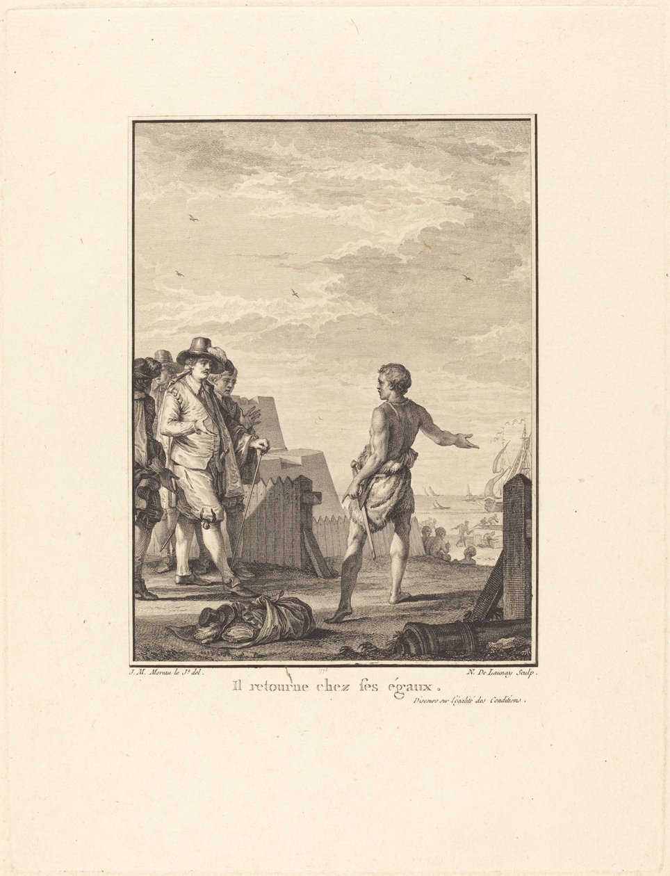 Diskurs über die Gleichheit der Bedingungen: Er kehrt zu seinen Gleichen zurück von Nicolas Delaunay after Jean Michel Moreau
