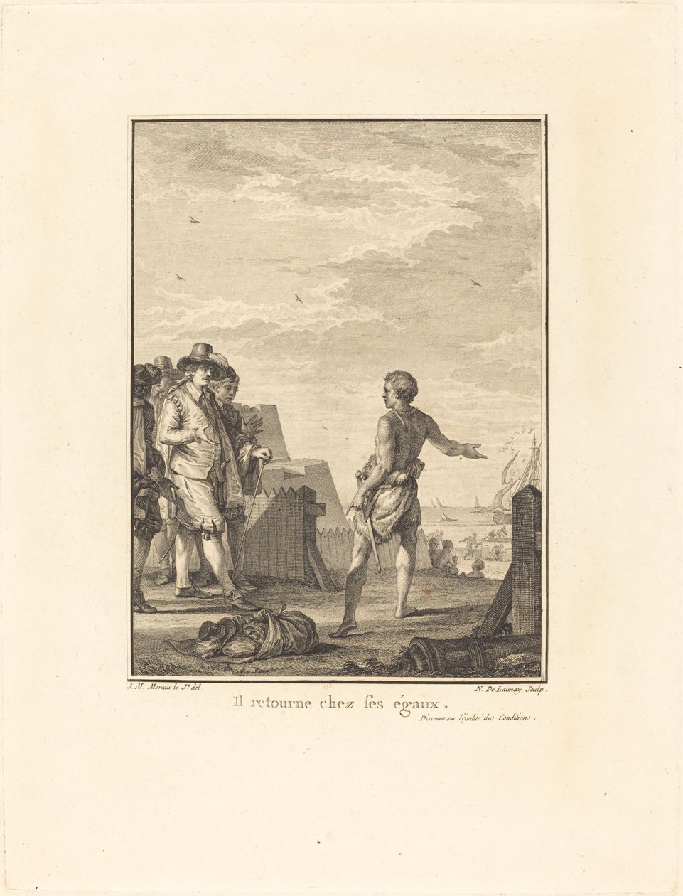Diskurs über die Gleichheit der Bedingungen: Er kehrt zu seinen Gleichen zurück von Nicolas Delaunay after Jean Michel Moreau